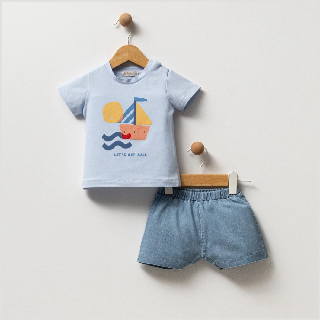 Set 2 Piese de Vară Băieței - Let's Set Sail, 100% Bumbac (6-24 luni) [1]