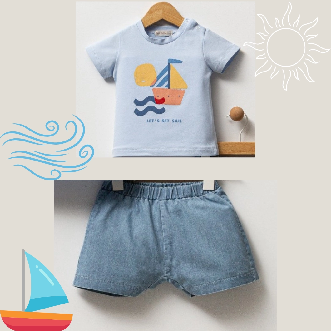 Set 2 Piese de Vară Băieței - Let's Set Sail, 100% Bumbac (6-24 luni) [6]