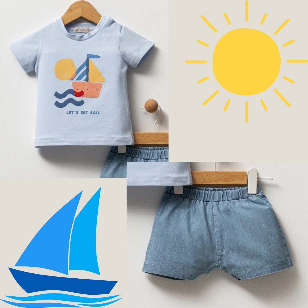 Set 2 Piese de Vară Băieței - Let's Set Sail, 100% Bumbac (6-24 luni) [4]