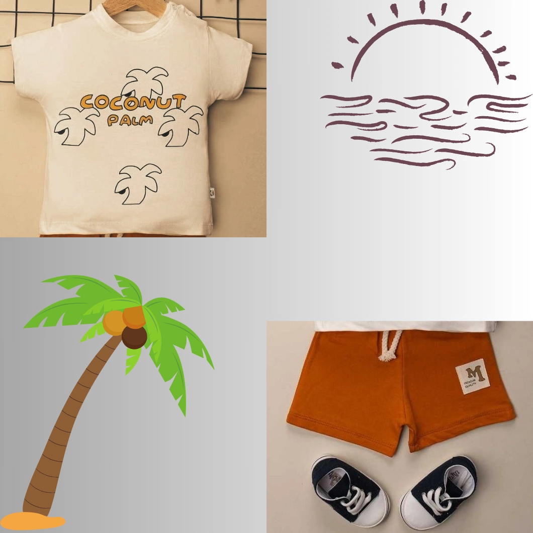 Set 2 Piese de Vară Băietei - Coconut Palm Ecru, 100% Bumbac [8]