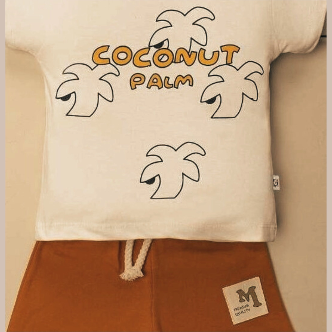 Set 2 Piese de Vară Băietei - Coconut Palm Ecru, 100% Bumbac [5]