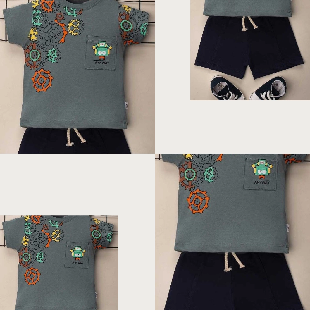 Set 2 Piese de Vară Băietei - AnywayBot, 100% Bumbac, Tricou și Pantaloni Scurți [7]
