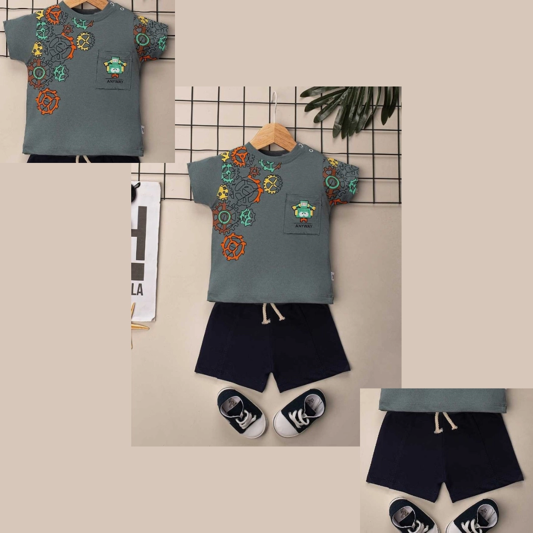Set 2 Piese de Vară Băietei - AnywayBot, 100% Bumbac, Tricou și Pantaloni Scurți [6]