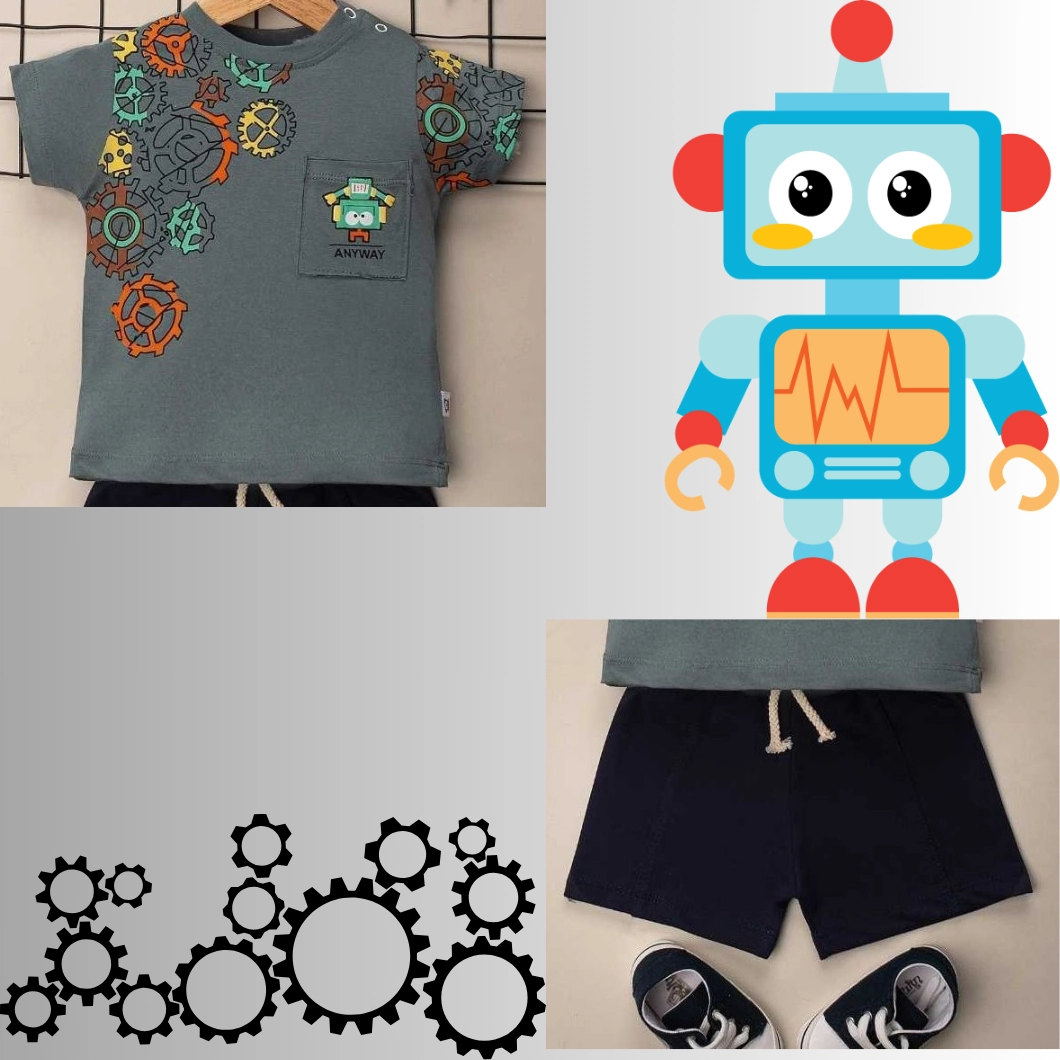 Set 2 Piese de Vară Băietei - AnywayBot, 100% Bumbac, Tricou și Pantaloni Scurți [8]