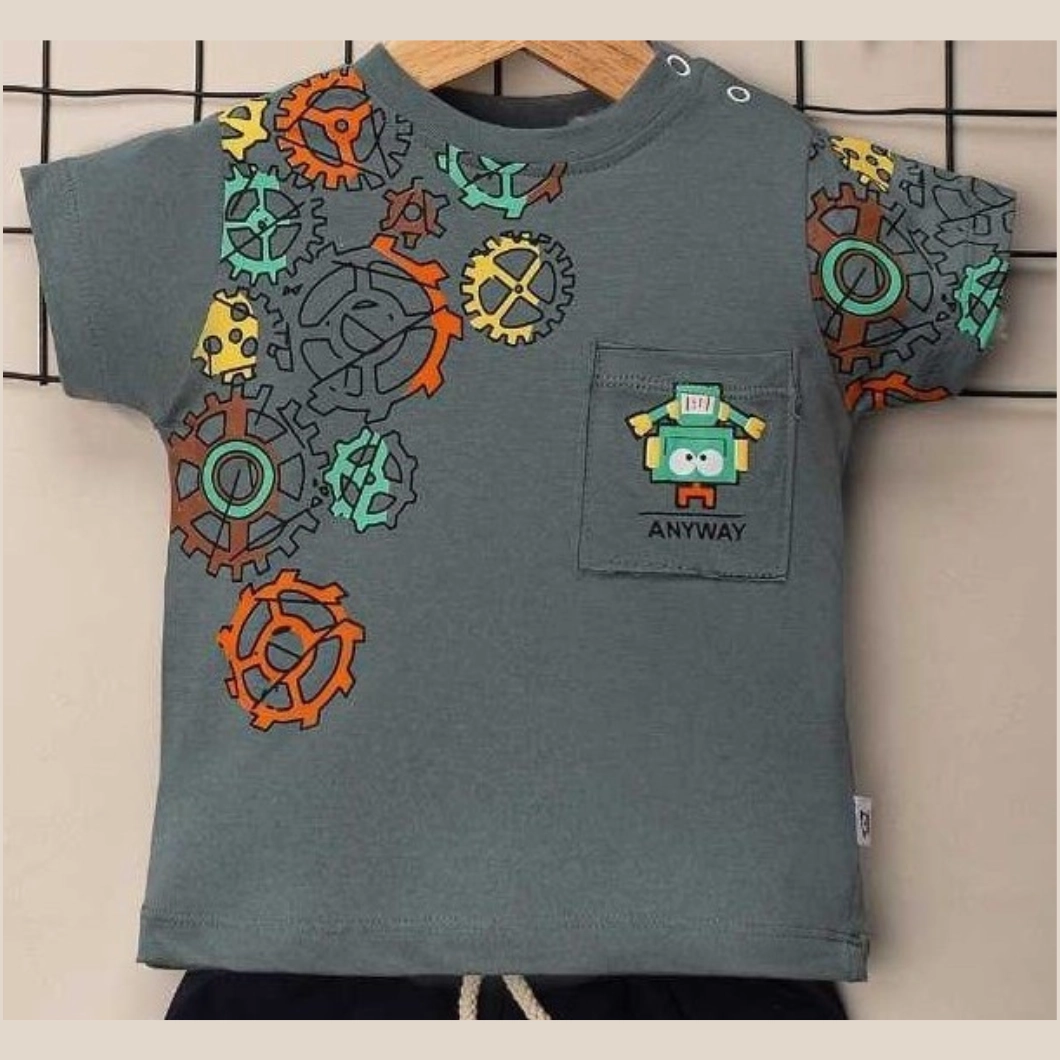 Set 2 Piese de Vară Băietei - AnywayBot, 100% Bumbac, Tricou și Pantaloni Scurți [2]