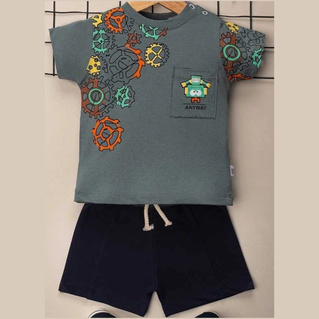 Set 2 Piese de Vară Băietei - AnywayBot, 100% Bumbac, Tricou și Pantaloni Scurți [4]