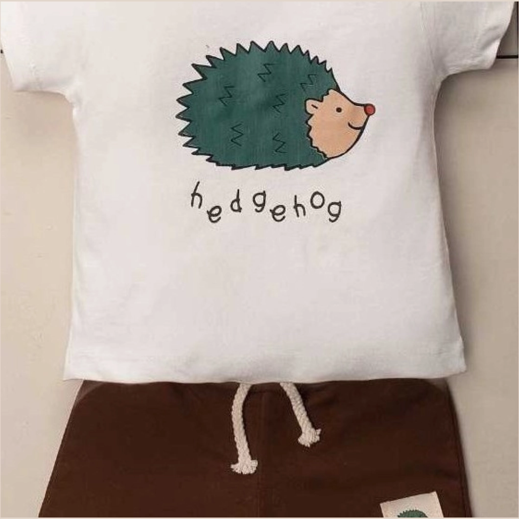 Set 2 Piese de Vară Băieței - Green HedgeHog, 100% Bumbac, Tricou și Pantaloni Scurți [3]