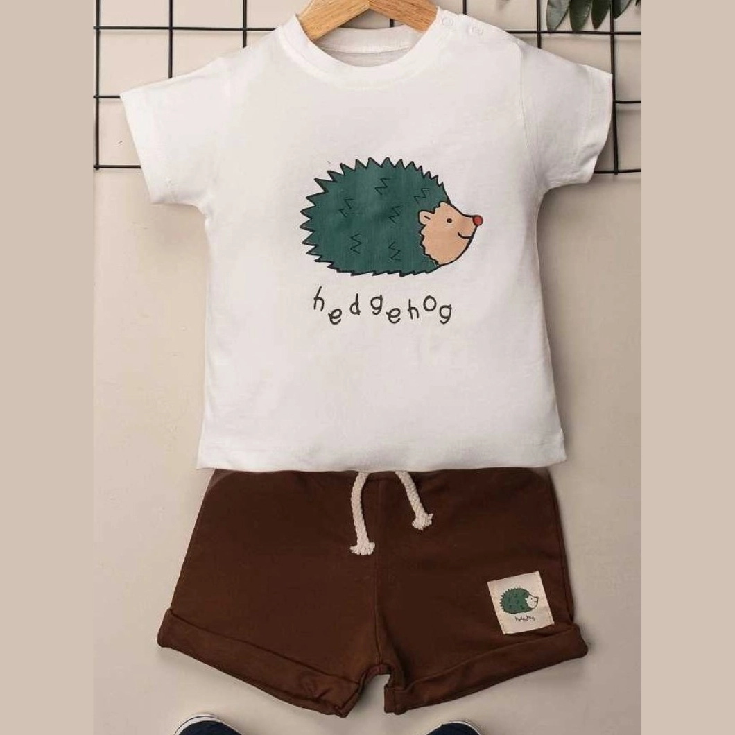 Set 2 Piese de Vară Băieței - Green HedgeHog, 100% Bumbac, Tricou și Pantaloni Scurți [5]