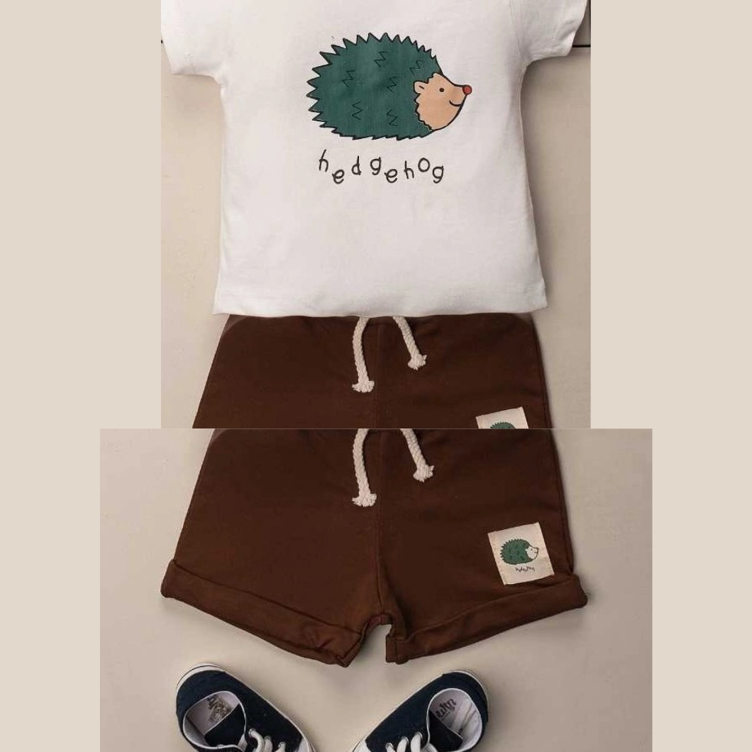 Set 2 Piese de Vară Băieței - Green HedgeHog, 100% Bumbac, Tricou și Pantaloni Scurți [7]