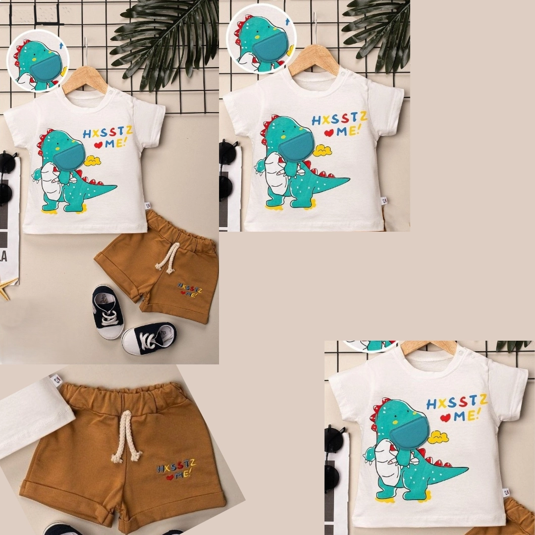 Set DinoMe Băieței Vară – Tricou Dinozaur & Pantaloni Maro [6]