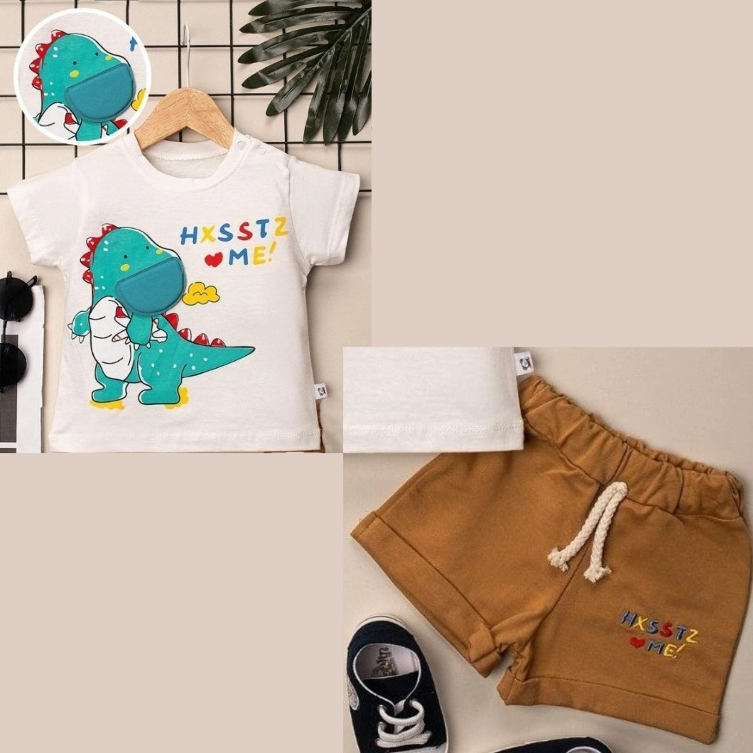 Set DinoMe Băieței Vară – Tricou Dinozaur & Pantaloni Maro [5]