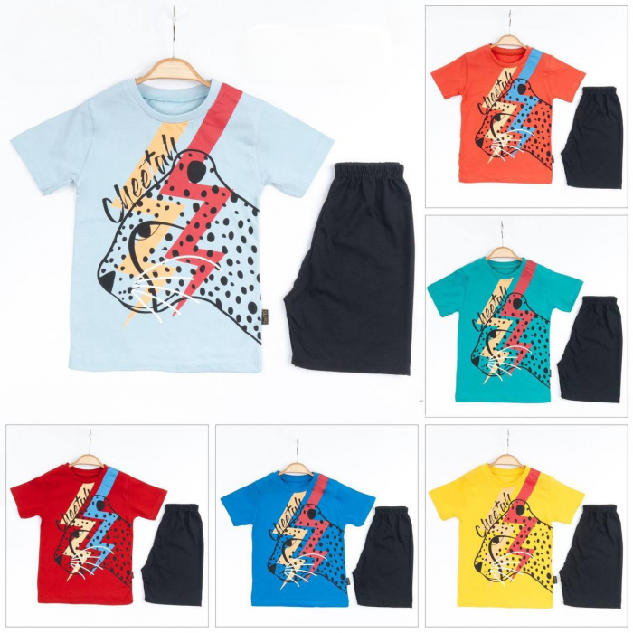 Set 2 Piese de Vară pentru Băieți Cheetah- Tricou galben [2]