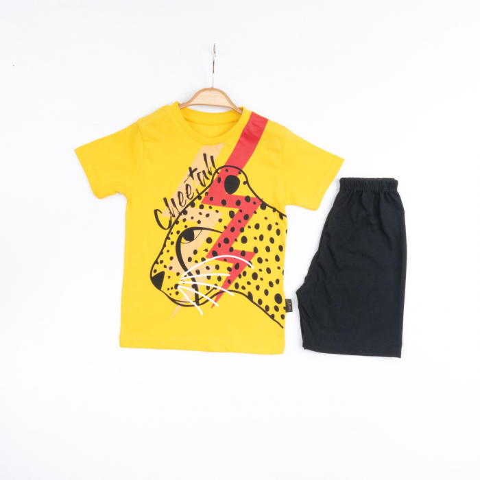 Set 2 Piese de Vară pentru Băieți Cheetah- Tricou galben [1]