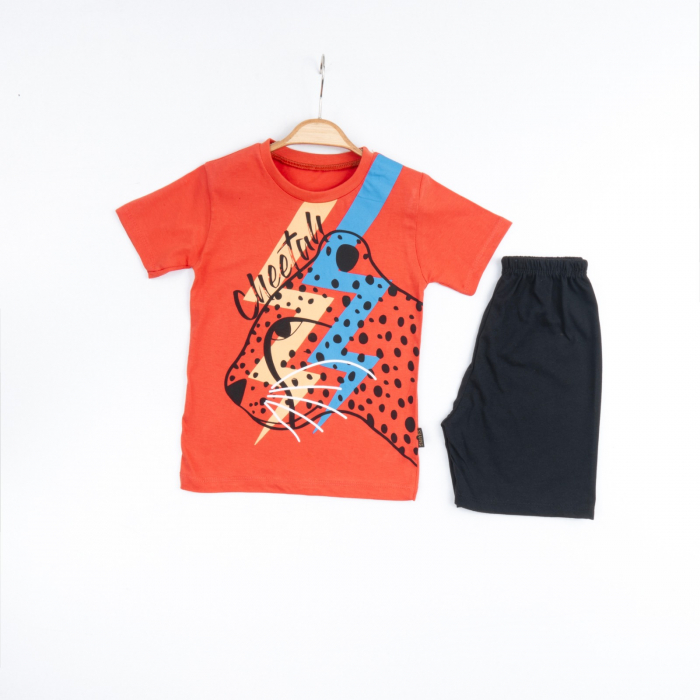 Set 2 Piese de Vară pentru Băieți Cheetah- Tricou portocaliu ș [1]