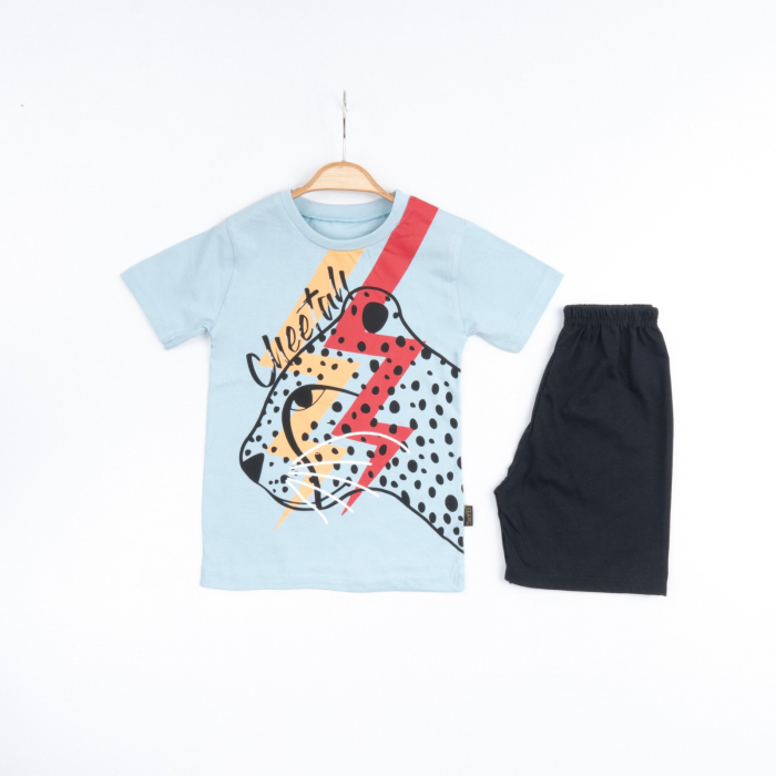 Set 2 Piese de Vară pentru Băieți Cheetah- Tricou roșu și Pantalon Scurt Negru [3]