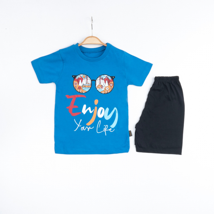 Set 2 Piese de Vară pentru Băieți Enjoy- Tricou Albastru și Pantalon Scurt Negru [2]