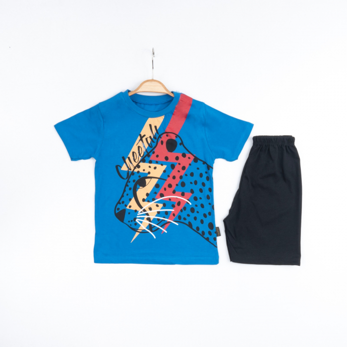 Set 2 Piese de Vară pentru Băieți Cheetah- Tricou Albastru [1]