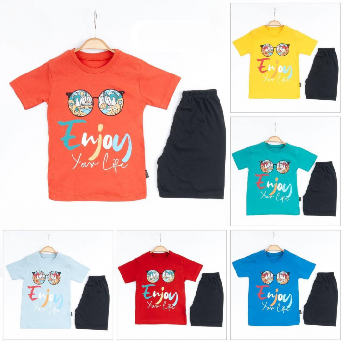 Set 2 Piese de Vară pentru Băieți Enjoy- Tricou verde și Pantalon Scurt Negru [2]