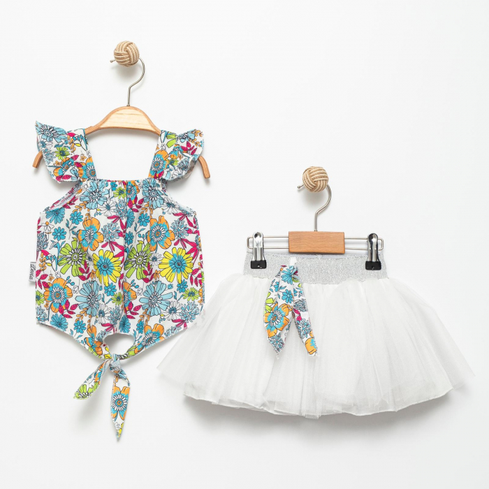 Set 2 Piese Fete "Floral Princess" - Fustiță din Tull și Top cu Volănașe [1]