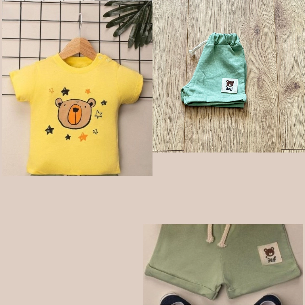 Set Stelar Bear Vară Băieței – Tricou Galben & Pantaloni Vernil [8]