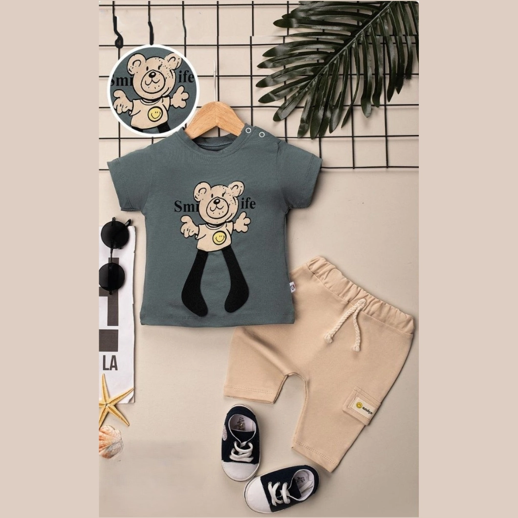 Set Vară Smife Băieței – Tricou Verde & Pantaloni Bej [1]
