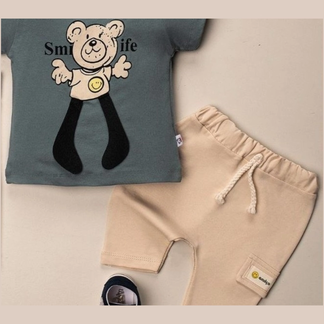 Set Vară Smife Băieței – Tricou Verde & Pantaloni Bej [5]