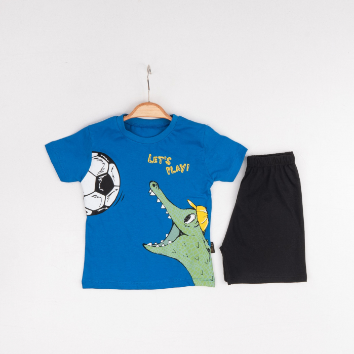 Set 2 Piese Vară pentru Băieți Croco - Tricou Albastru și Pantalon Scurt Negru [1]