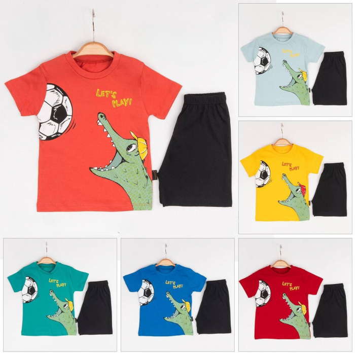 Set 2 Piese Vară pentru Băieți Croco - Tricou bleu și Pantalon Scurt Negru [2]