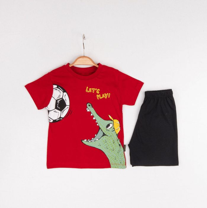 Set 2 Piese Vară pentru Băieți Croco - Tricou roșu și Pantalon Scurt Negru [2]