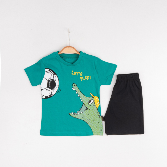 Set 2 Piese Vară pentru Băieți Croco - Tricou verde și Pantalon Scurt Negru [1]