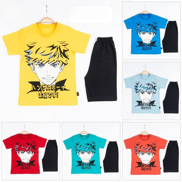 Set 2 Piese Vară pentru Băieți Japon Boy- Tricou galben și Pantalon Scurt Negru [2]
