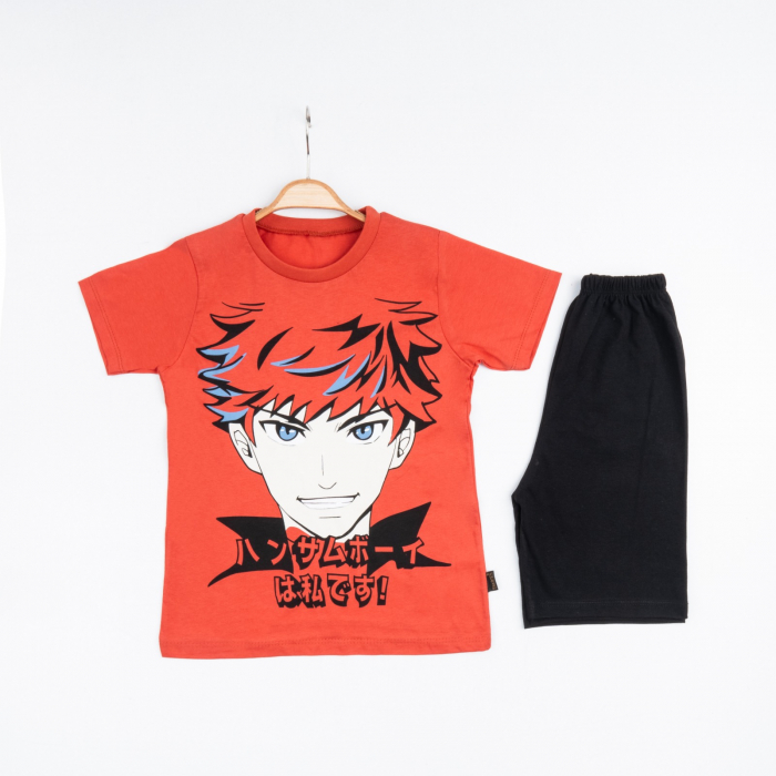 Set 2 Piese Vară pentru Băieți Japon Boy- Tricou orange și Pantalon Scurt Negru [1]
