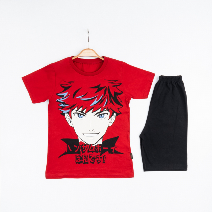 Set 2 Piese Vară pentru Băieți Japon Boy- Tricou roșu și Pantalon Scurt Negru [1]