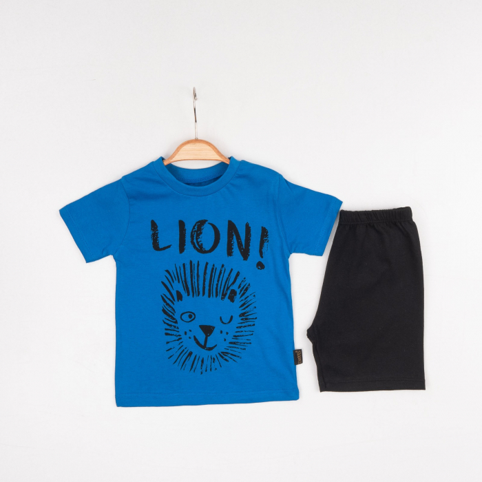 Set 2 Piese Vară pentru Băieți Lion - Tricou albastru și Pantalon Scurt Negru [1]