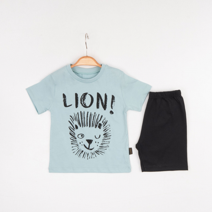 Set 2 Piese Vară pentru Băieți Lion - Tricou bleu și Pantalon Scurt Negru [1]