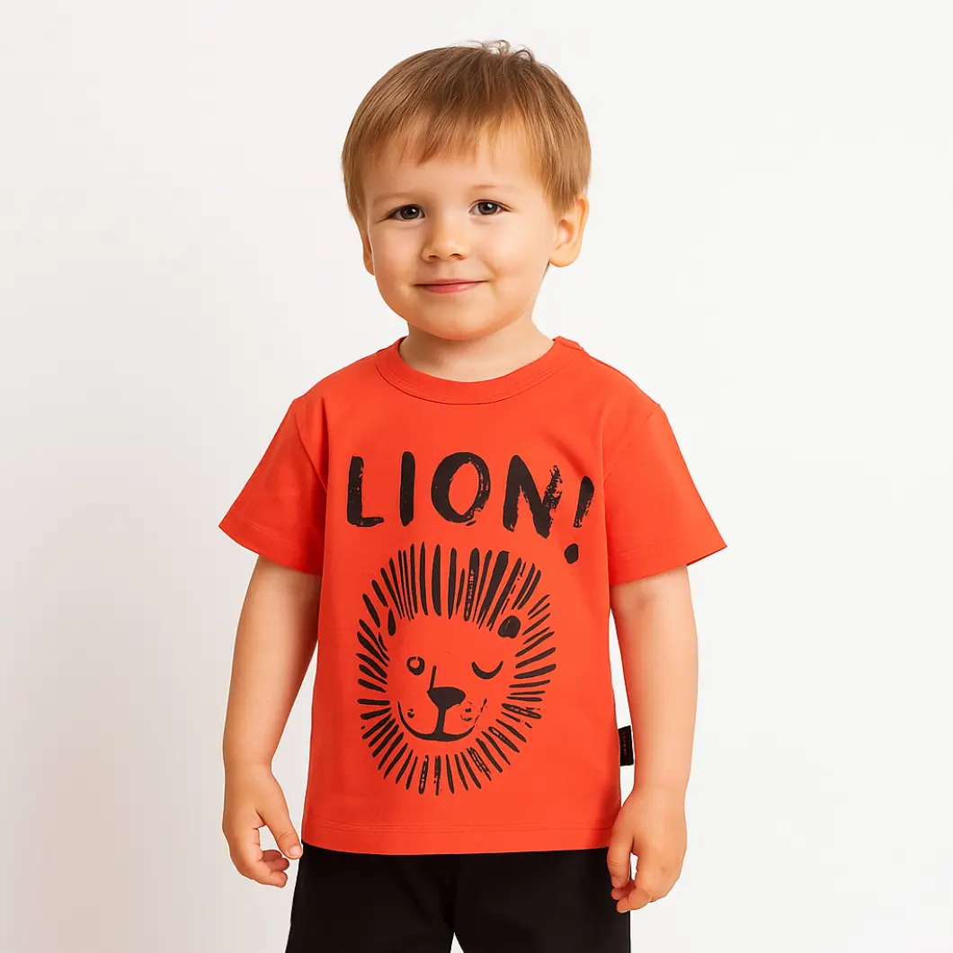 Set 2 Piese Vară pentru Băieți Lion - Tricou orange și Pantalon Scurt Negru [7]