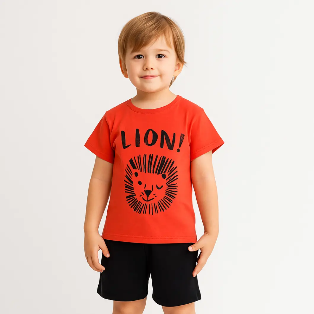 Set 2 Piese Vară pentru Băieți Lion - Tricou orange și Pantalon Scurt Negru [9]