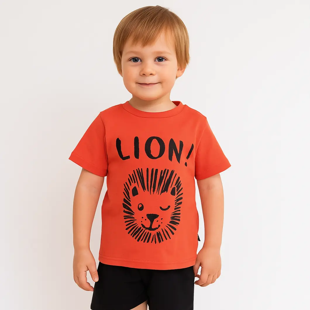 Set 2 Piese Vară pentru Băieți Lion - Tricou orange și Pantalon Scurt Negru [5]
