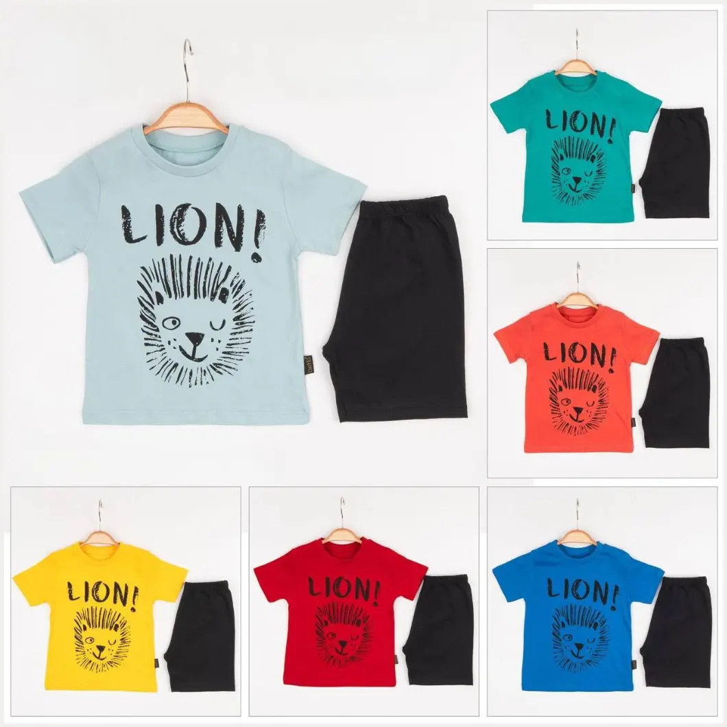 Set 2 Piese Vară pentru Băieți Lion - Tricou orange și Pantalon Scurt Negru [6]