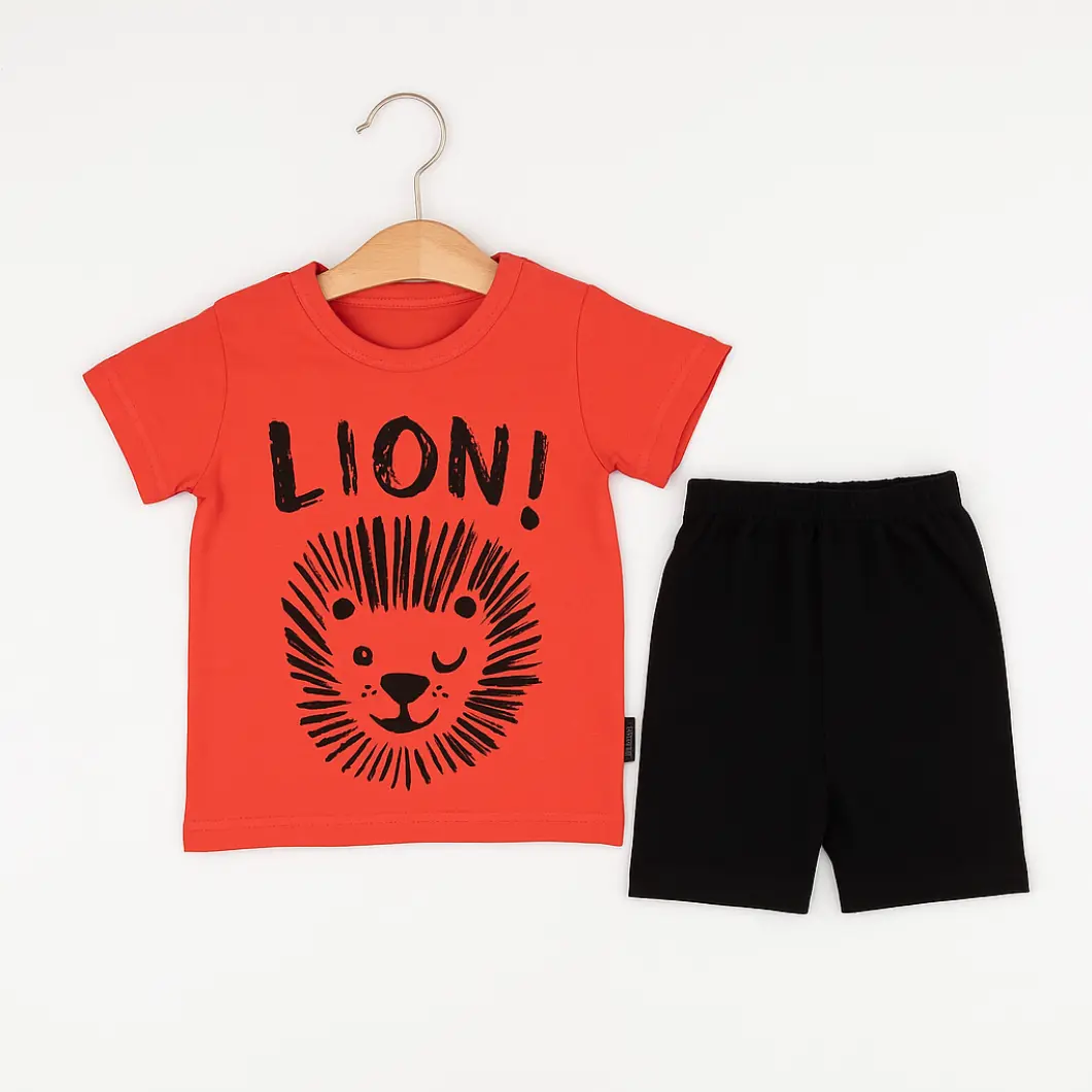 Set 2 Piese Vară pentru Băieți Lion - Tricou orange și Pantalon Scurt Negru [4]