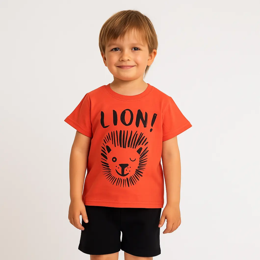 Set 2 Piese Vară pentru Băieți Lion - Tricou orange și Pantalon Scurt Negru [8]
