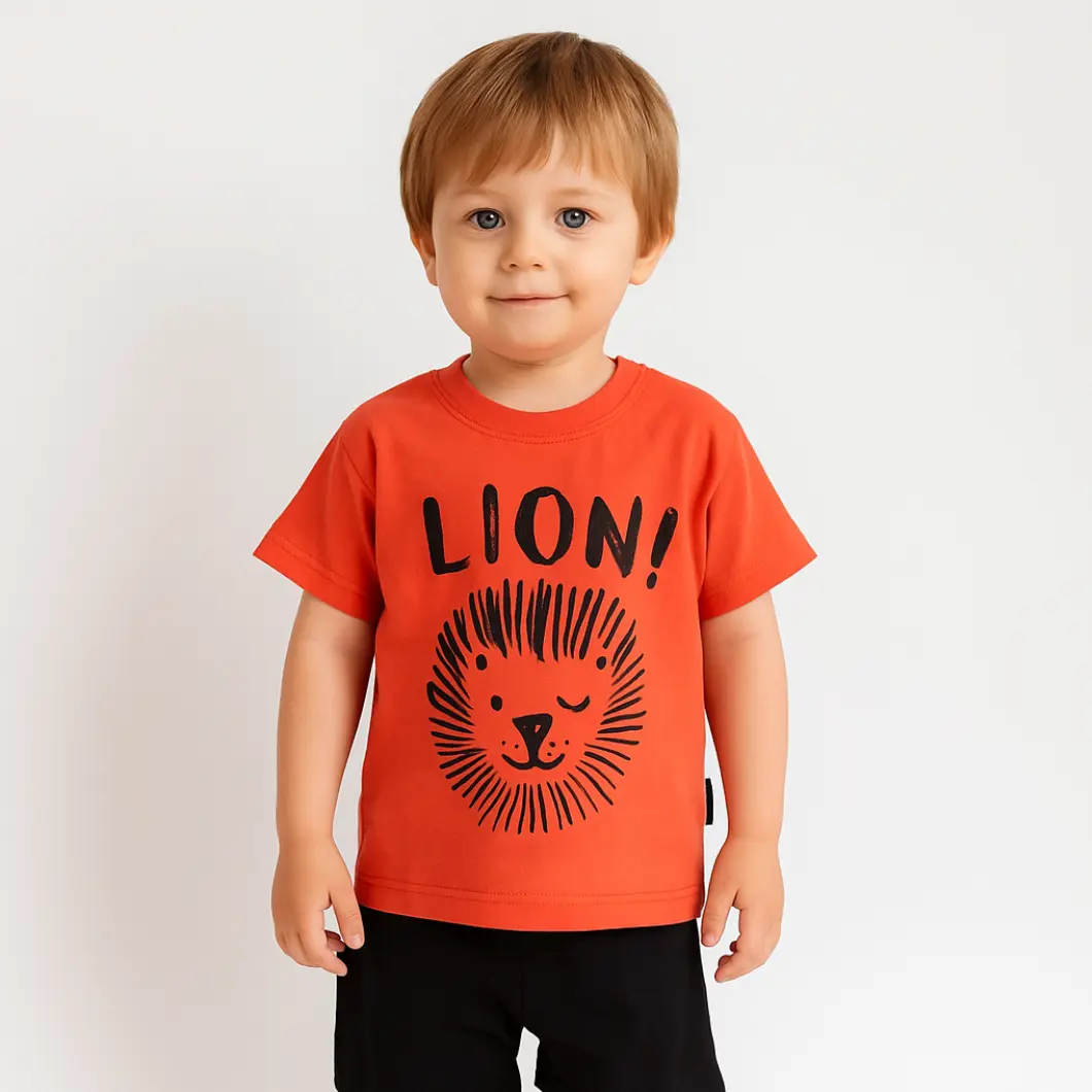 Set 2 Piese Vară pentru Băieți Lion - Tricou orange și Pantalon Scurt Negru [2]