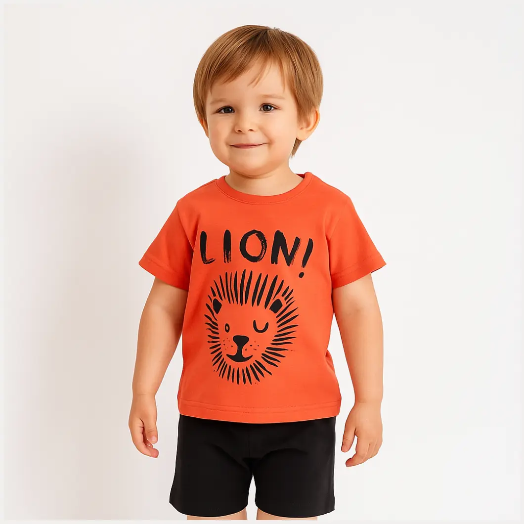 Set 2 Piese Vară pentru Băieți Lion - Tricou orange și Pantalon Scurt Negru [3]