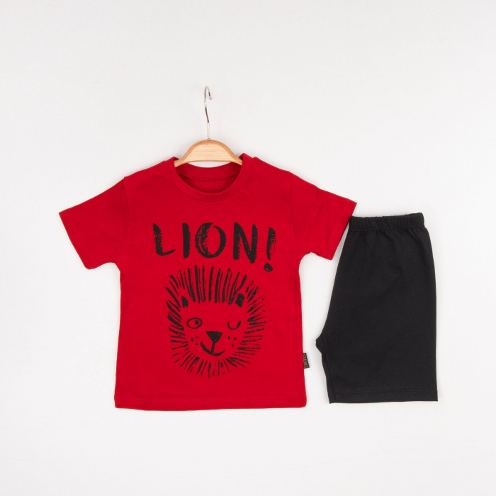 Set 2 Piese Vară pentru Băieți Lion - Tricou roșu și Pantalon Scurt Negru [1]