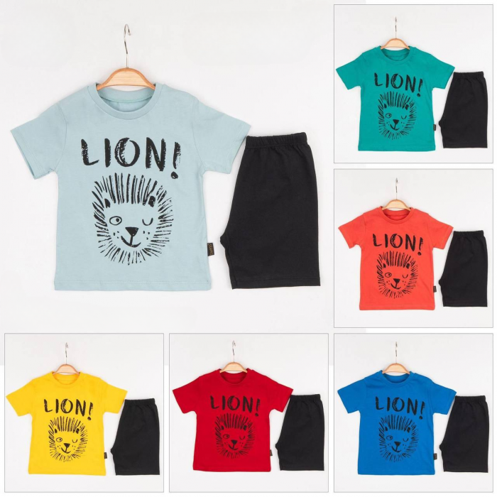 Set 2 Piese Vară pentru Băieți Lion - Tricou galben și Pantalon Scurt Negru [2]