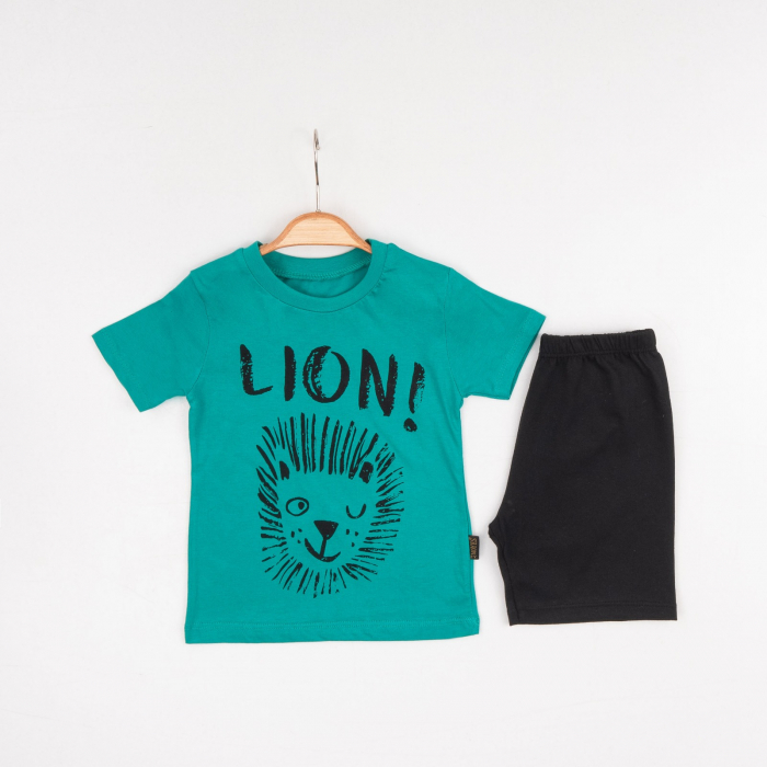 Set 2 Piese Vară pentru Băieți Lion - Tricou Verde și Pantalon Scurt Negru [1]