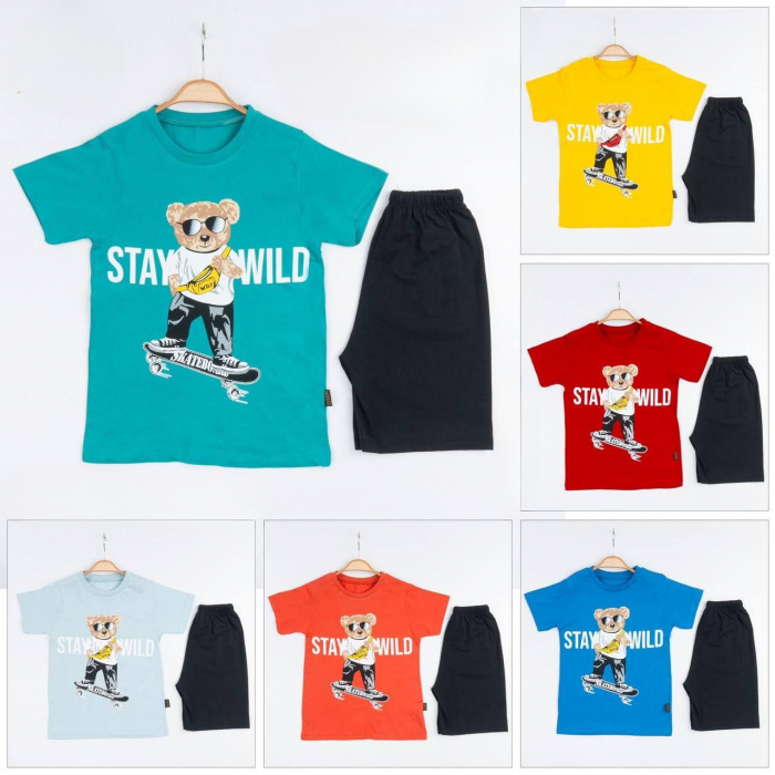 Set 2 Piese Vară pentru Băieți Skate- Tricou verde și Pantalon Scurt Negru [2]