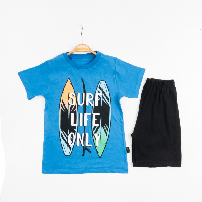 Set 2 Piese Vară pentru Băieți Surf- Tricou albastru și Pantalon Scurt Negru [1]