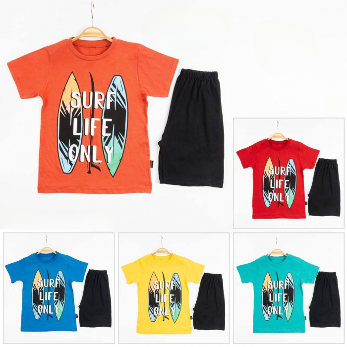 Set 2 Piese Vară pentru Băieți Surf- Tricou albastru și Pantalon Scurt Negru [2]