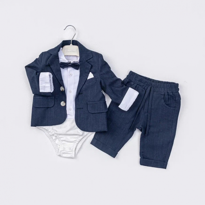 Costum băieței elegant – Set 3 piese bleumarin cu cămașă tip body [1]